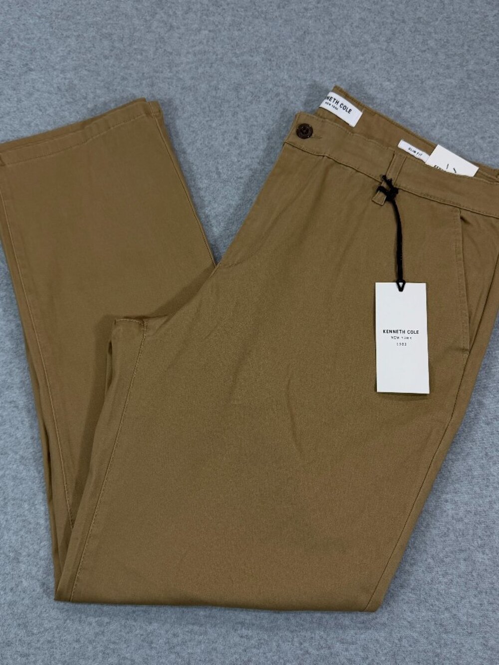 Kenneth Cole Men 38x30 Slim Fit Twill Chino Pants Dark Khaki Stretch Casual NWT
